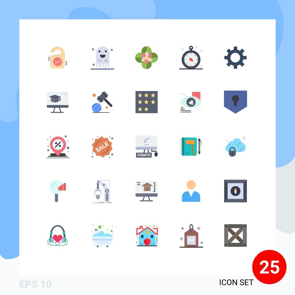 25 User Interface Flat Color Pack of modern Signs and Symbols of gear travel anemone navigation compass Editable Vector Design Elements