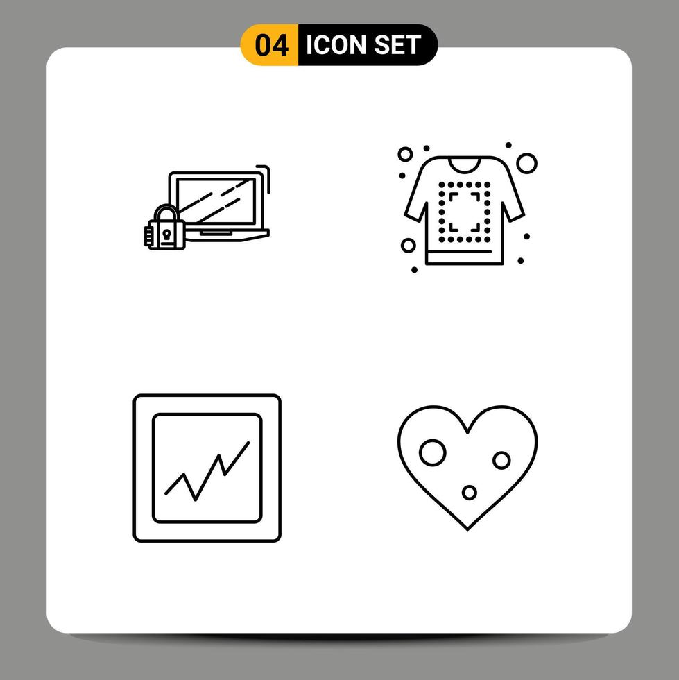 Modern Set of 4 Filledline Flat Colors and symbols such as computer analytics lock printing heart Editable Vector Design Elements