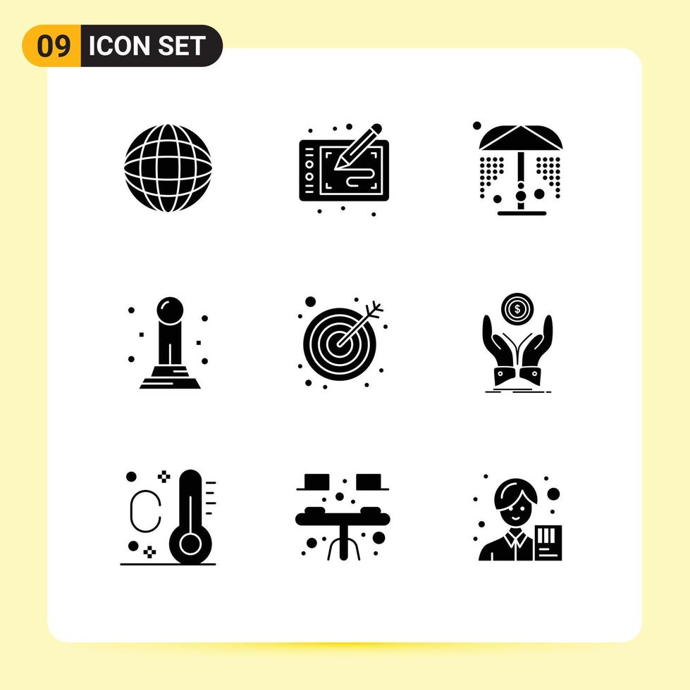 Set of 9 Modern UI Icons Symbols Signs for coin goal shower arrow finance Editable Vector Design Elements