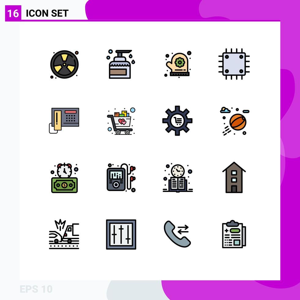 Set of 16 Commercial Flat Color Filled Lines pack for hardware devices product computers sauna Editable Creative Vector Design Elements