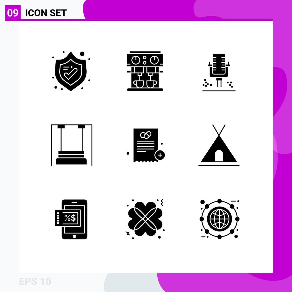 Solid Glyph Pack of 9 Universal Symbols of hospital kindergarten microphone kids childhood Editable Vector Design Elements