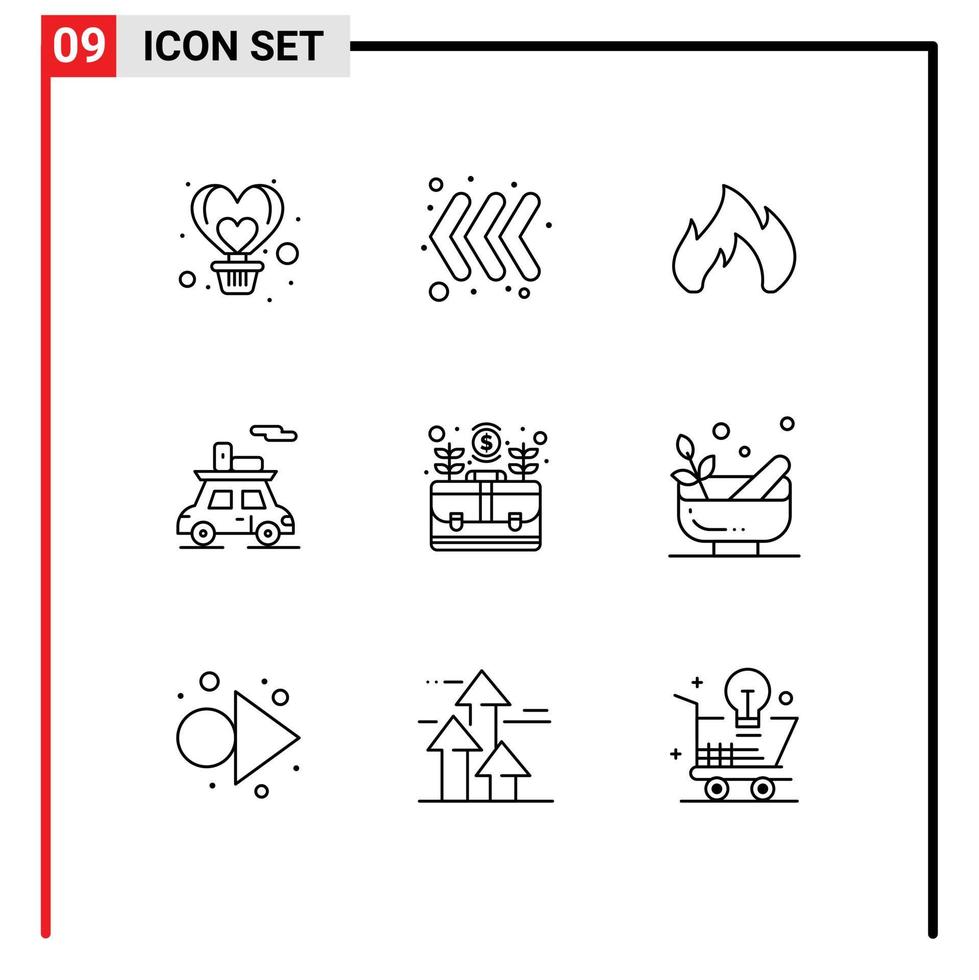 User Interface Pack of 9 Basic Outlines of business vehicle fire transport car Editable Vector Design Elements