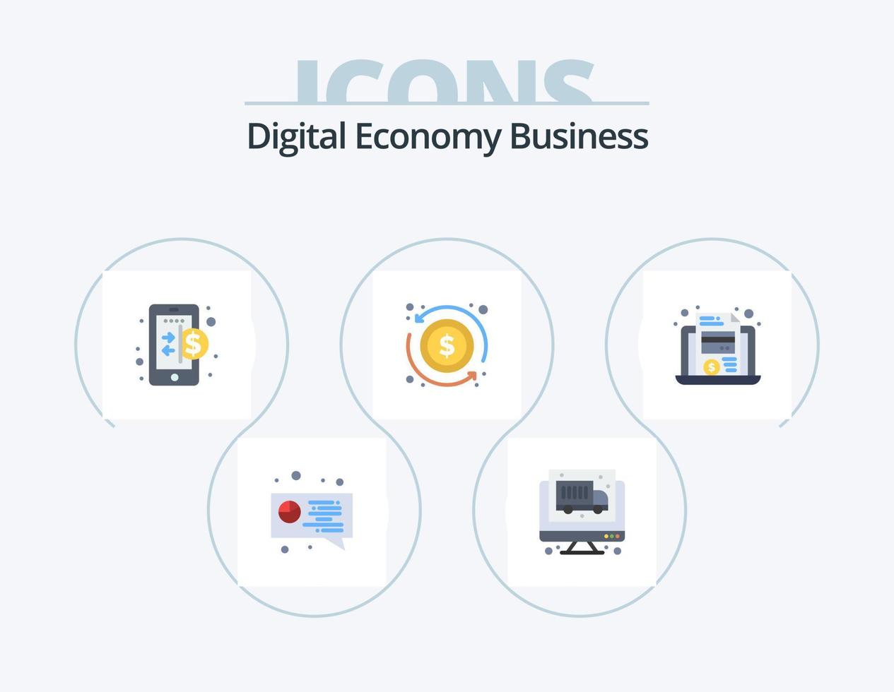 paquete de iconos planos de negocios de economía digital 5 diseño de iconos. tarjeta. economía. Finanzas. ordenador portátil. intercambio vector