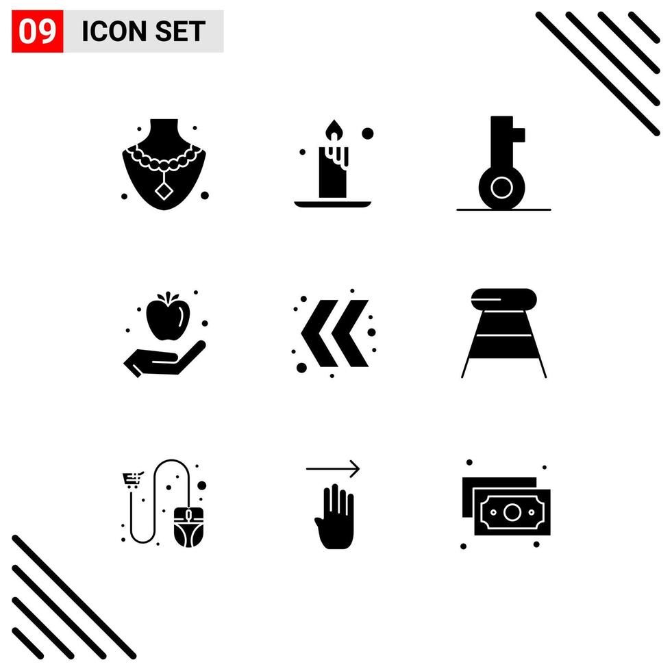 Group of 9 Modern Solid Glyphs Set for coffee chevron password arrow healthy breakfast Editable Vector Design Elements