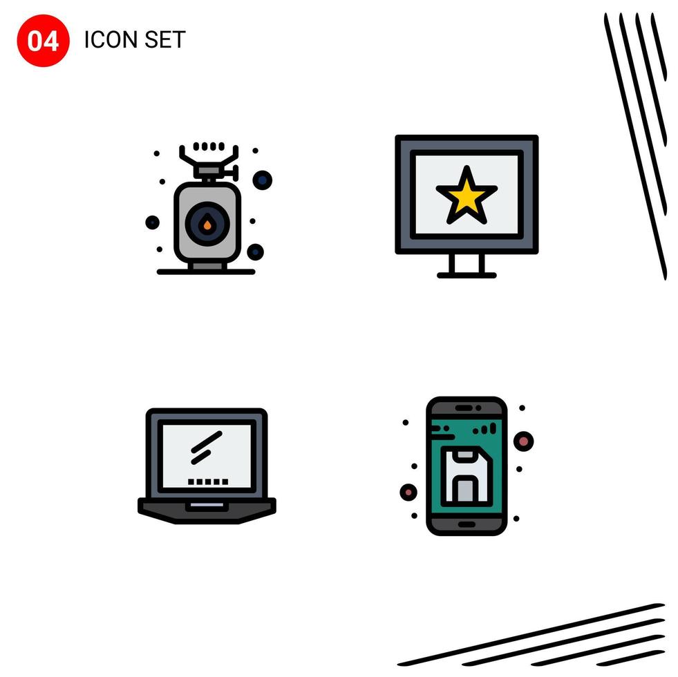 4 Filledline Flat Color concept for Websites Mobile and Apps camping device stove tv laptop Editable Vector Design Elements