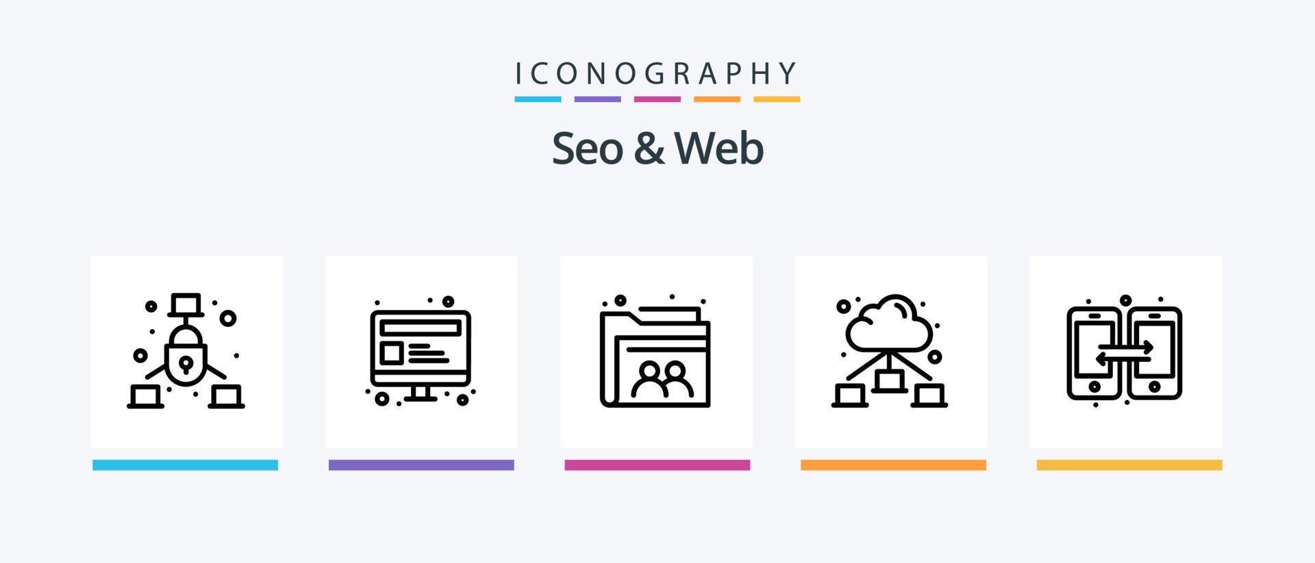 Seo and Web Line 5 Icon Pack Including search. globe. home page. globe lock. global security. Creative Icons Design vector