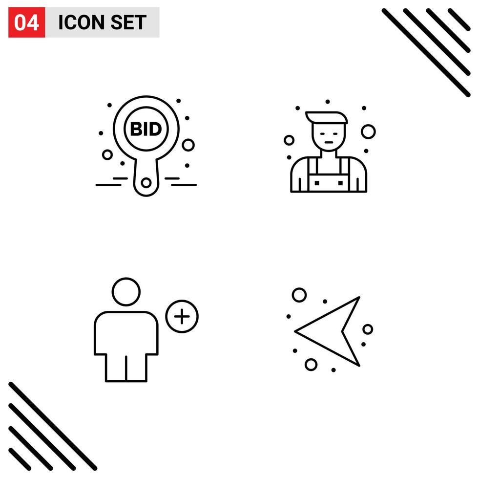 Mobile Interface Line Set of 4 Pictograms of bid avatar compete locksmith human Editable Vector Design Elements