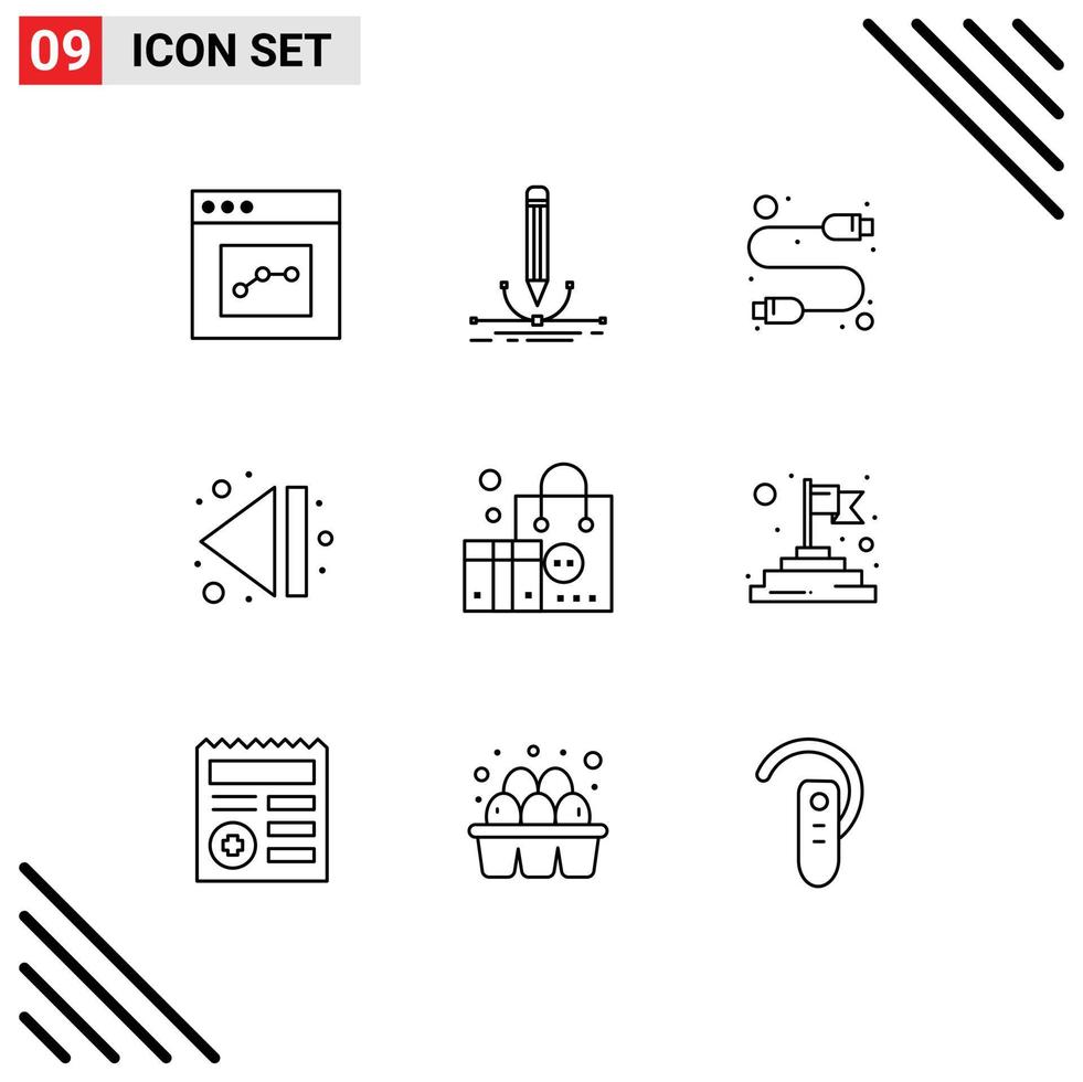Stock Vector Icon Pack of 9 Line Signs and Symbols for branding multimedia draw end usb Editable Vector Design Elements