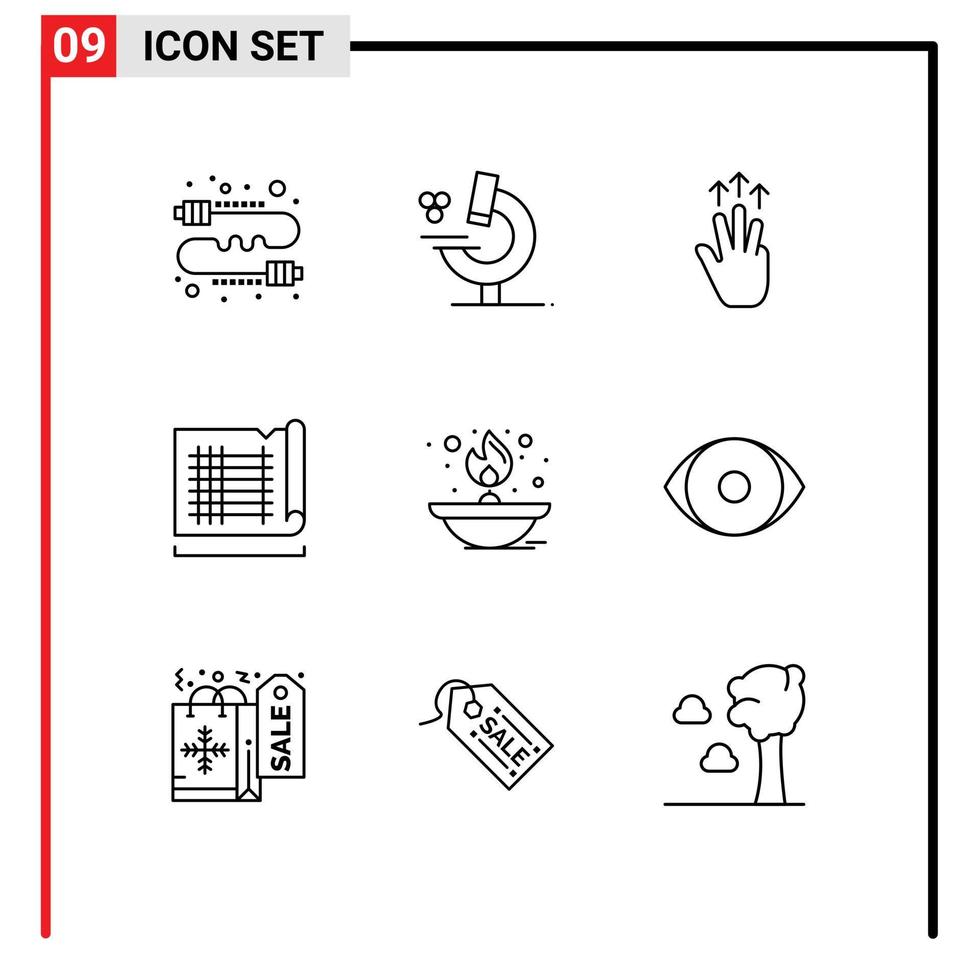 Set of 9 Vector Outlines on Grid for light house gestures drafting touch Editable Vector Design Elements