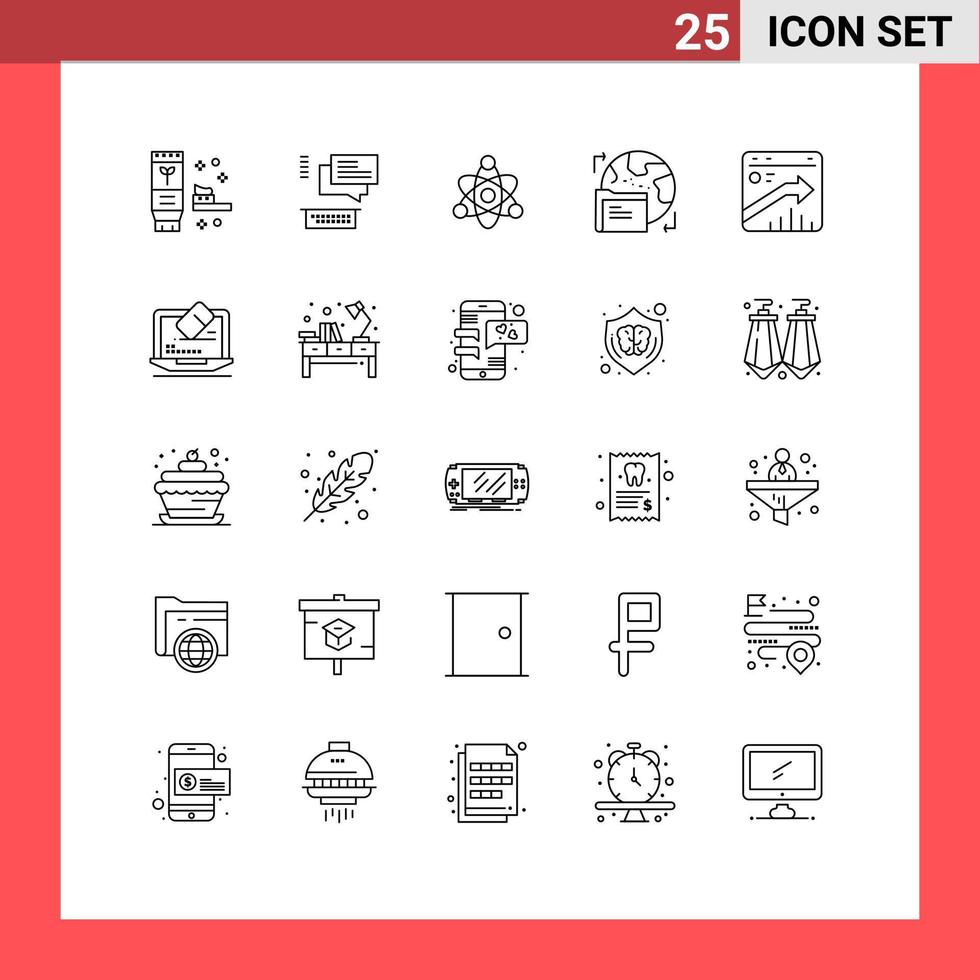 Modern Set of 25 Lines Pictograph of growth arrow atom data world Editable Vector Design Elements