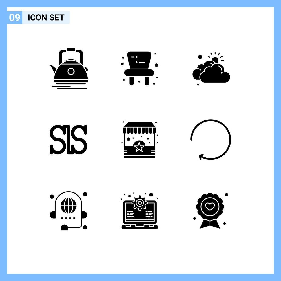 Group of 9 Solid Glyphs Signs and Symbols for shopping ecommerce cloud crypto currency salus coin Editable Vector Design Elements