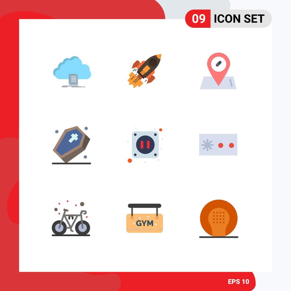 Universal Icon Symbols Group of 9 Modern Flat Colors of spooky halloween launch grave location Editable Vector Design Elements