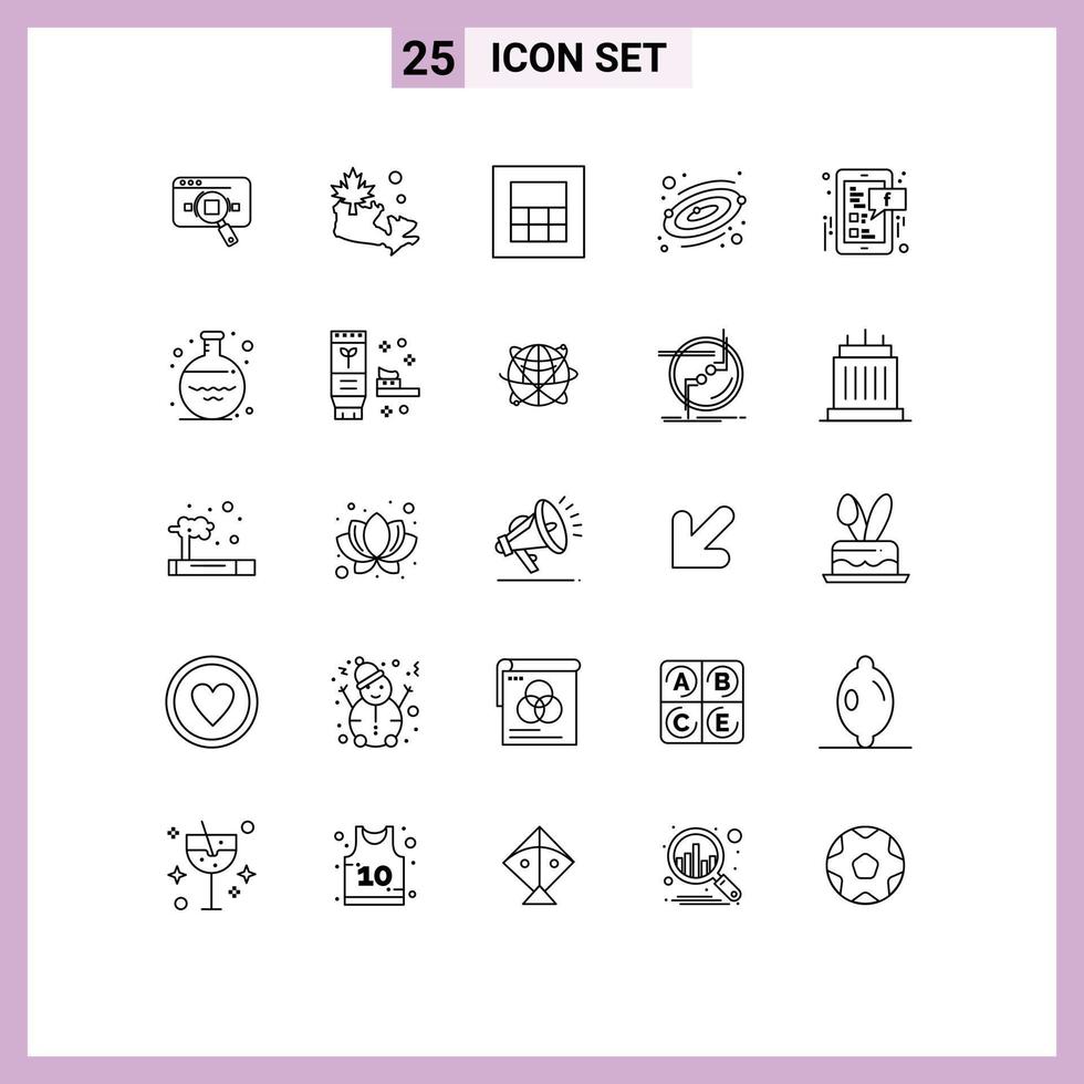 25 Thematic Vector Lines and Editable Symbols of social media facebook canada space astronomy Editable Vector Design Elements