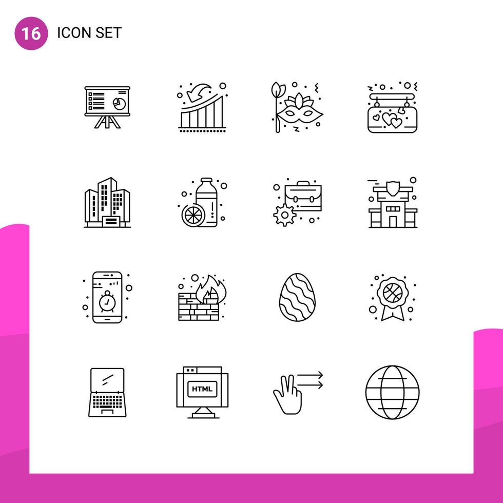 User Interface Pack of 16 Basic Outlines of affection face down carnival mask Editable Vector Design Elements