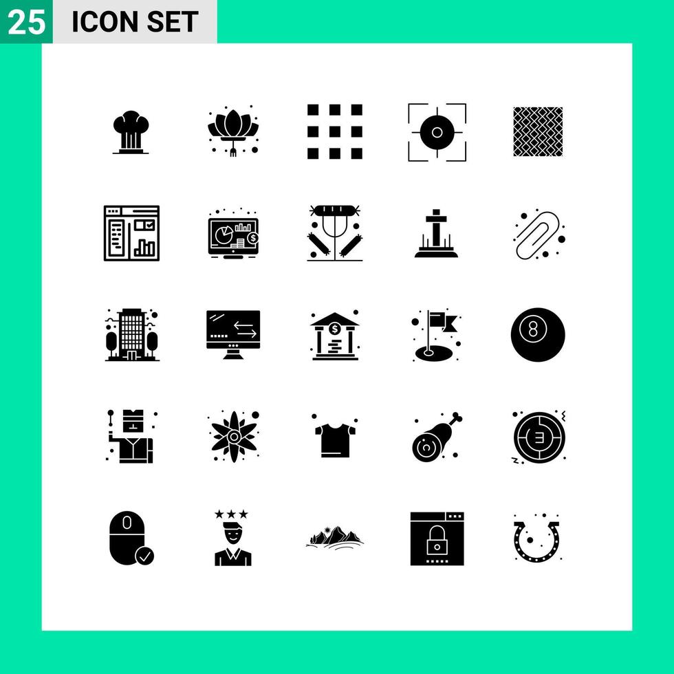 Solid Glyph Pack of 25 Universal Symbols of floor target new focus aim Editable Vector Design Elements