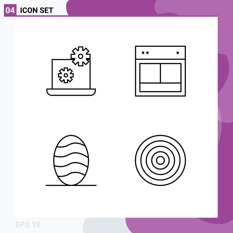 Pack of 4 Modern Filledline Flat Colors Signs and Symbols for Web Print Media such as laptop bread design web board Editable Vector Design Elements
