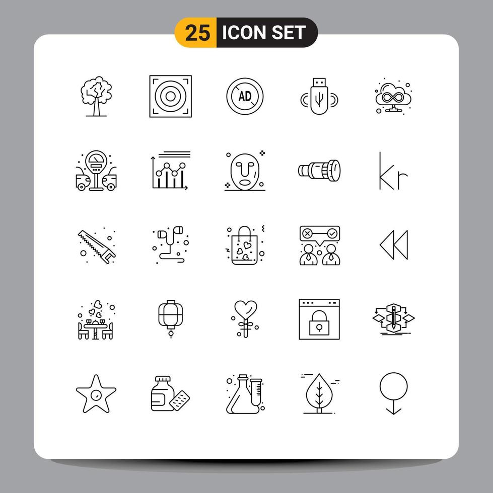 25 Line concept for Websites Mobile and Apps city cloud ad blocker browser data Editable Vector Design Elements