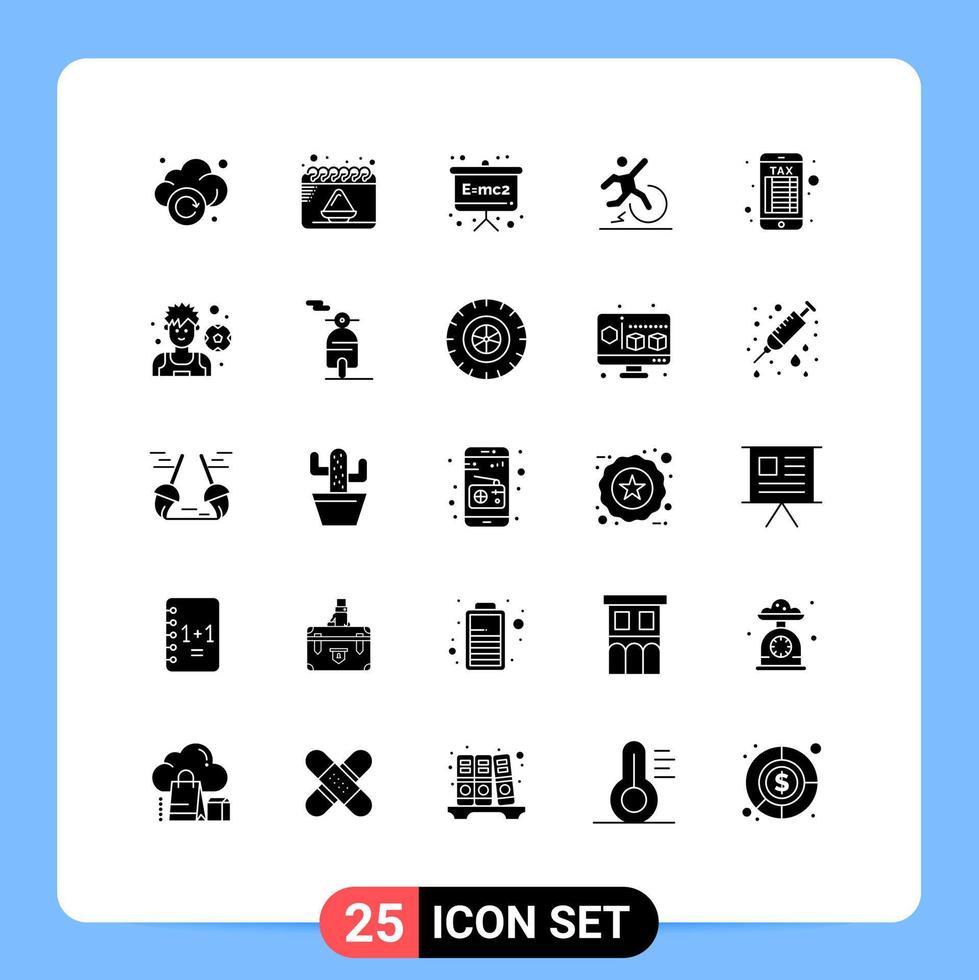 Set of 25 Commercial Solid Glyphs pack for internet banking escape board comfort business Editable Vector Design Elements