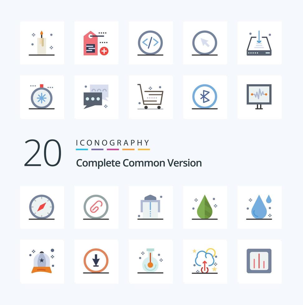 20 paquete de iconos de color plano de versión común completa como faja de diseño de archivo de inversión de sangre vector
