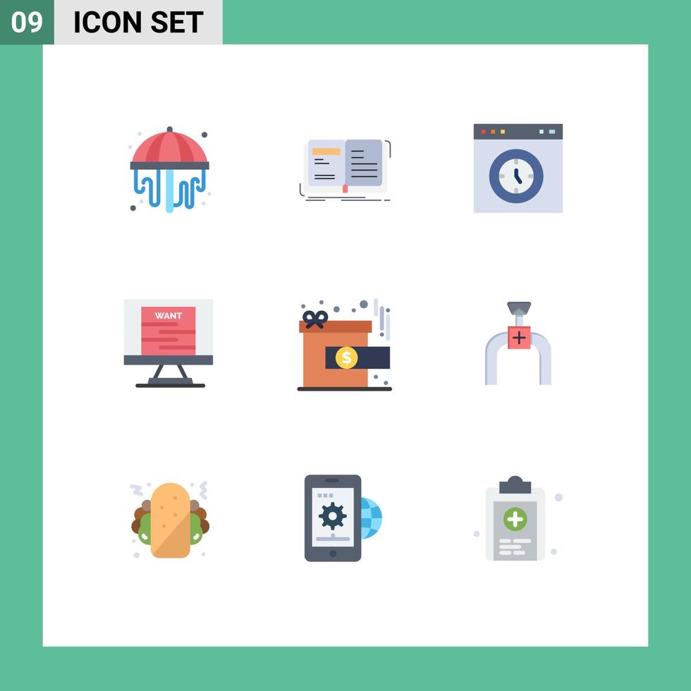 Mobile Interface Flat Color Set of 9 Pictograms of achievement technology browser poster test Editable Vector Design Elements
