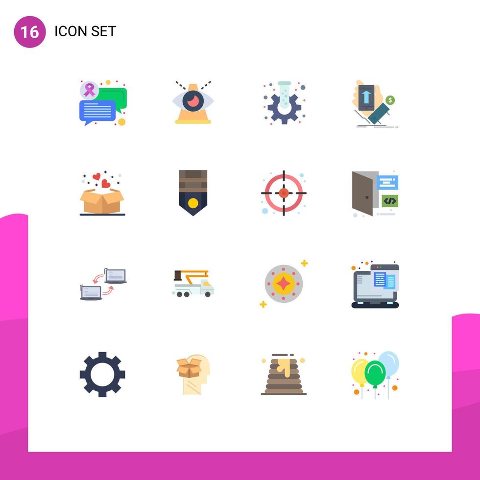 grupo de 16 colores planos modernos establecidos para regalo teléfono inteligente cog teléfono de compras paquete editable de elementos de diseño de vectores creativos