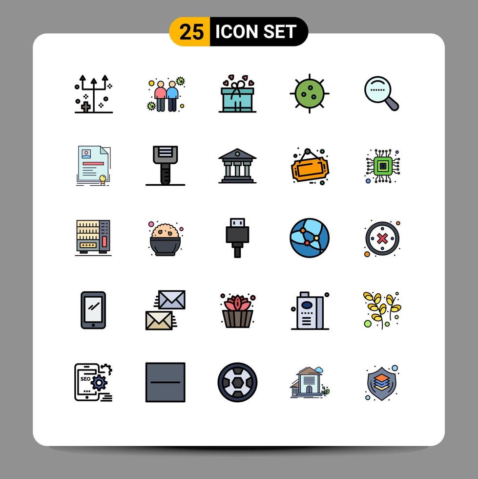 25 Thematic Vector Filled line Flat Colors and Editable Symbols of magnifier experiment transmitters chemistry bacteria Editable Vector Design Elements