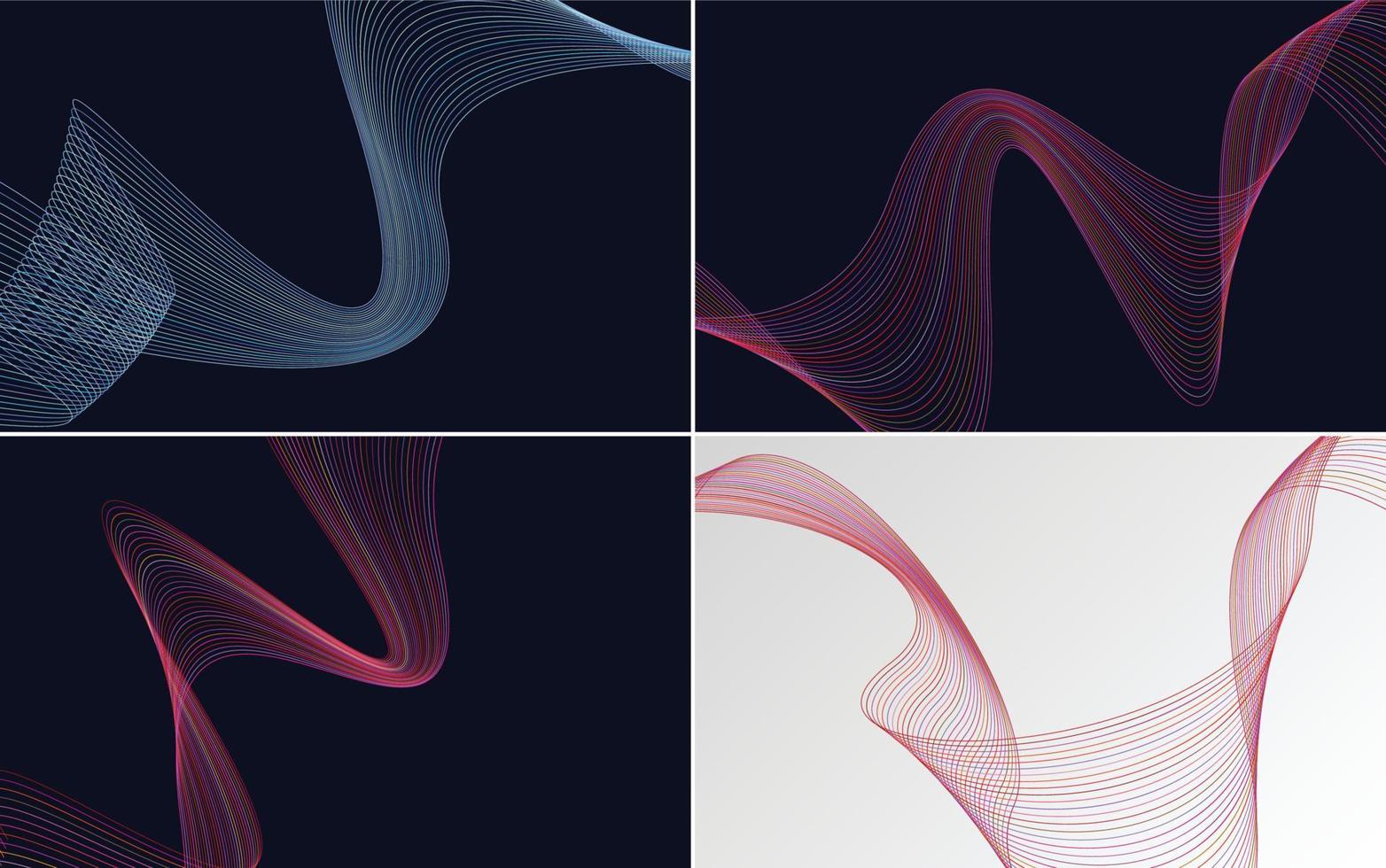 Set of 4 geometric wave pattern background Abstract waving line vector
