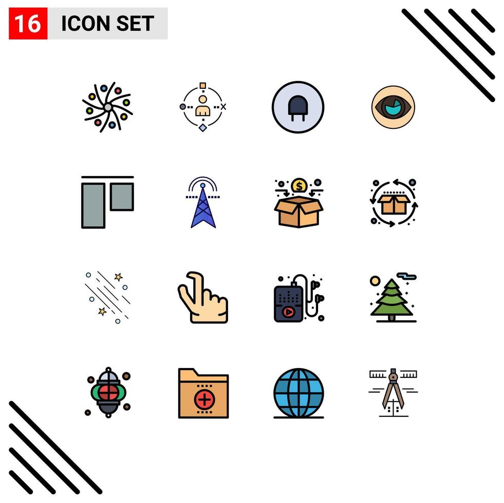 Paquete de 16 líneas llenas de color plano de la interfaz de usuario de signos y símbolos modernos de alineación de la experiencia de la realidad vista visión elementos de diseño de vectores creativos editables