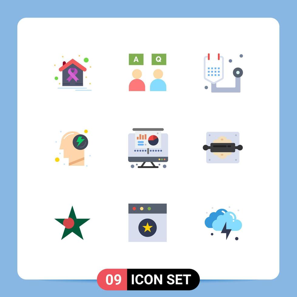9 Thematic Vector Flat Colors and Editable Symbols of power mental qa energy health Editable Vector Design Elements