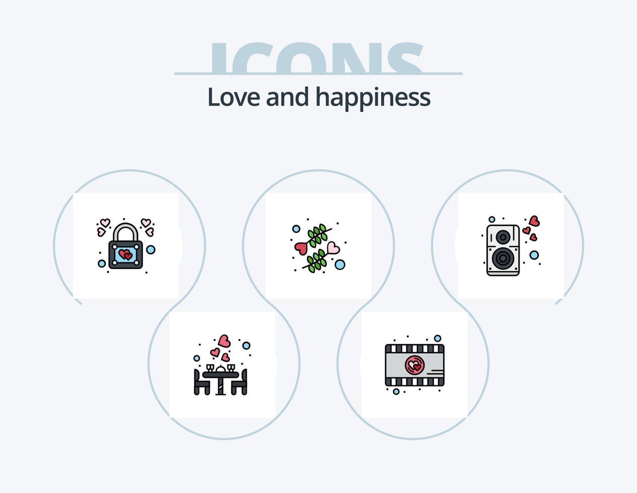 Love Line Filled Icon Pack 5 Icon Design. heart. map. heart. love. destination vector
