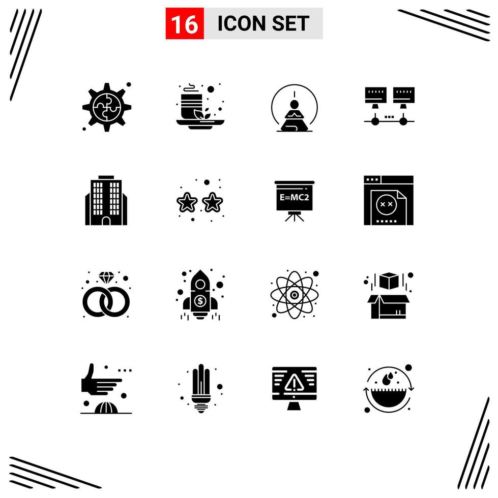 grupo de símbolos de iconos universales de 16 glifos sólidos modernos de corporación edificio concentración servidor computadora elementos de diseño vectorial editables vector