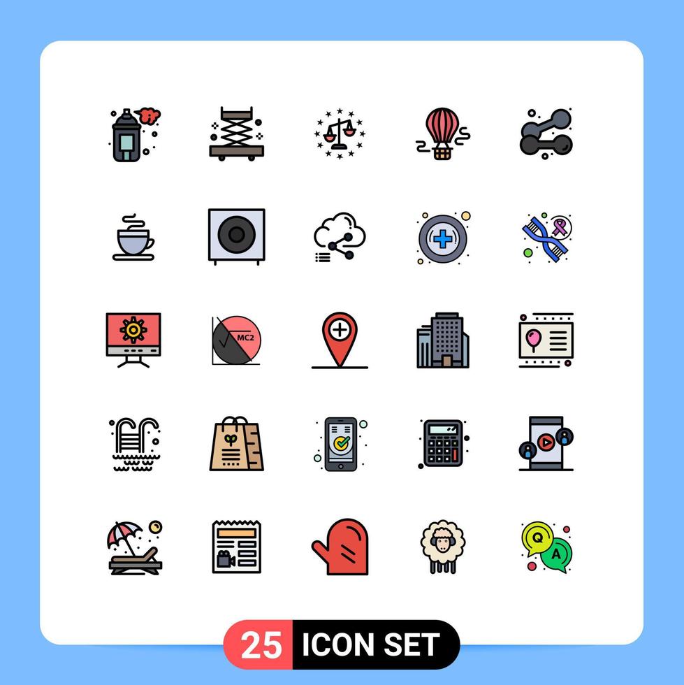 Modern Set of 25 Filled line Flat Colors and symbols such as sport dumbbell gdpr transport balloon Editable Vector Design Elements