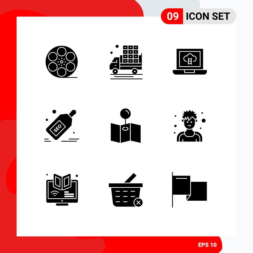 paquete de iconos de vector de stock de 9 signos y símbolos de línea para pin ofrecer logros paquetes de descuento elementos de diseño de vector editables