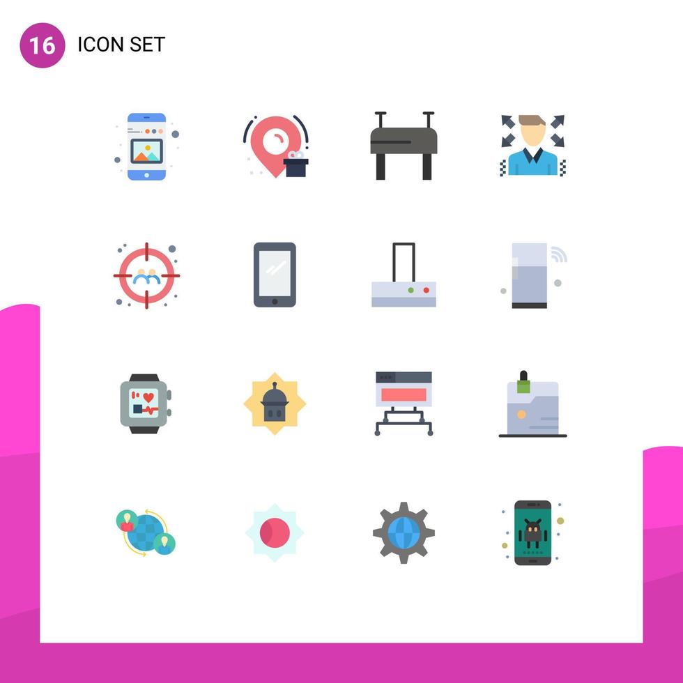 Set of 16 Modern UI Icons Symbols Signs for phone target gymnastics target profile Editable Pack of Creative Vector Design Elements