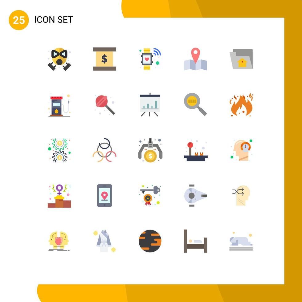 Set of 25 Vector Flat Colors on Grid for service file heart home map Editable Vector Design Elements