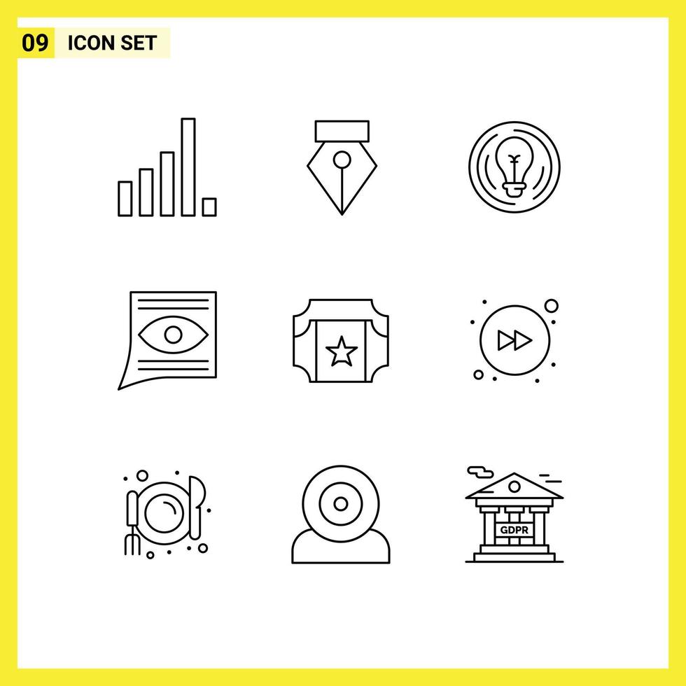 Set of 9 Commercial Outlines pack for film inbox circle email contact Editable Vector Design Elements