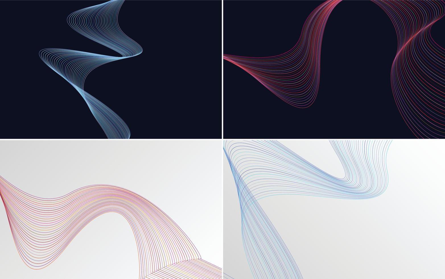 Set of 4 geometric wave pattern background Abstract waving line vector
