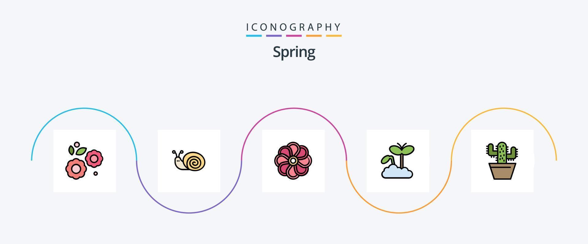 Spring Line Filled Flat 5 Icon Pack Including nature. plant. flower. maturity. growth vector