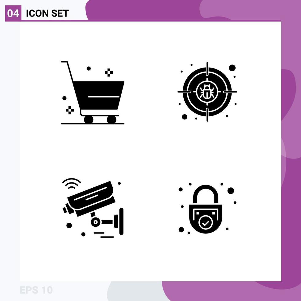 4 User Interface Solid Glyph Pack of modern Signs and Symbols of cart internet of things shopping internet security Editable Vector Design Elements