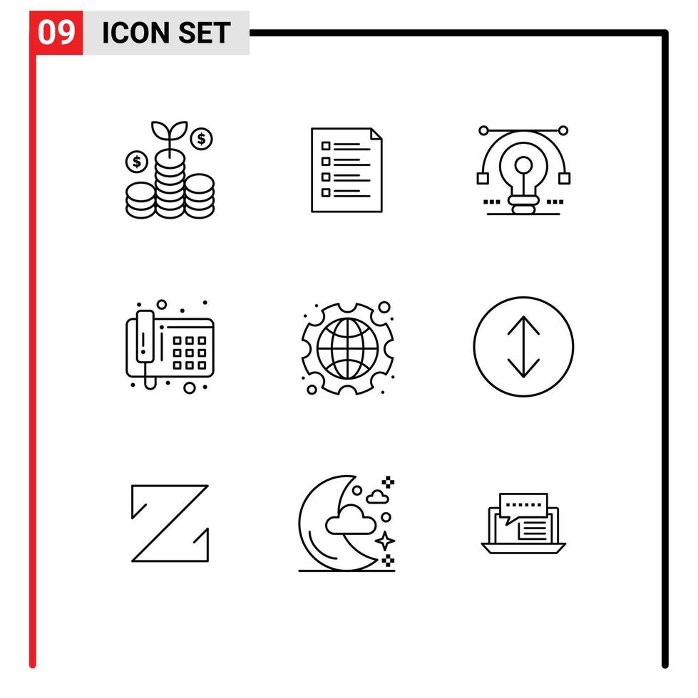 Outline Pack of 9 Universal Symbols of telephone communication task drawing solution Editable Vector Design Elements