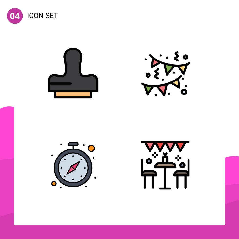 Pack of 4 creative Filledline Flat Colors of clone watch birthday clock decoration Editable Vector Design Elements