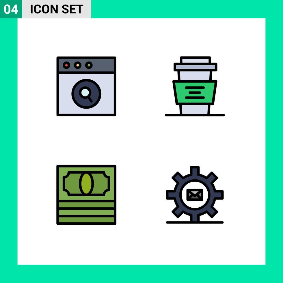 paquete de iconos de vectores de stock de 4 signos y símbolos de línea para la configuración de la taza de bebidas de dinero de la aplicación elementos de diseño de vectores editables