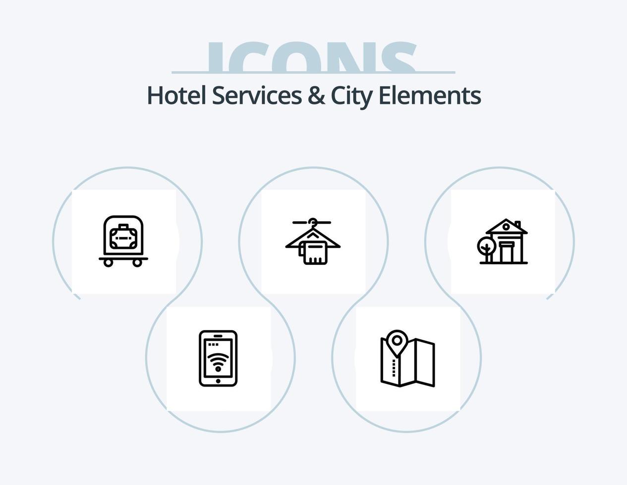 Hotel Services And City Elements Line Icon Pack 5 Icon Design. map. room. building. ac . air vector