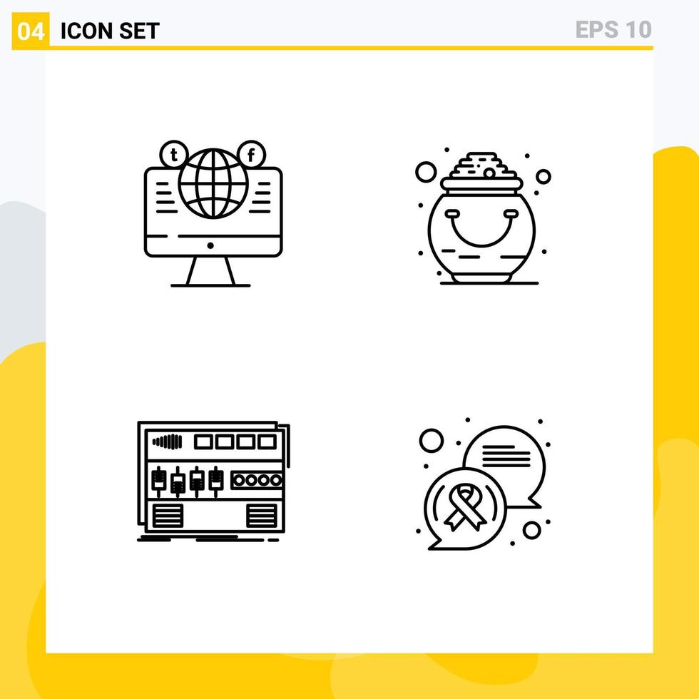 User Interface Pack of 4 Basic Filledline Flat Colors of website pot social media gold mastering Editable Vector Design Elements