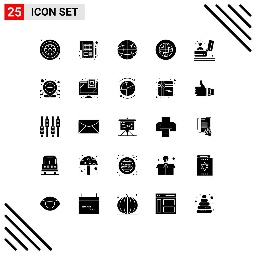 grupo de símbolos de iconos universales de 25 glifos sólidos modernos de soporte de elementos de diseño de vectores editables del mundo de comunicación de hojas globales