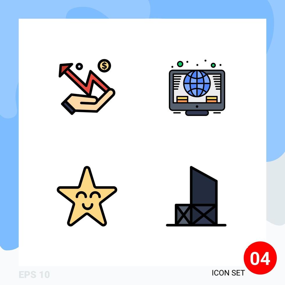Universal Icon Symbols Group of 4 Modern Filledline Flat Colors of hand face statistic investment baywatch Editable Vector Design Elements