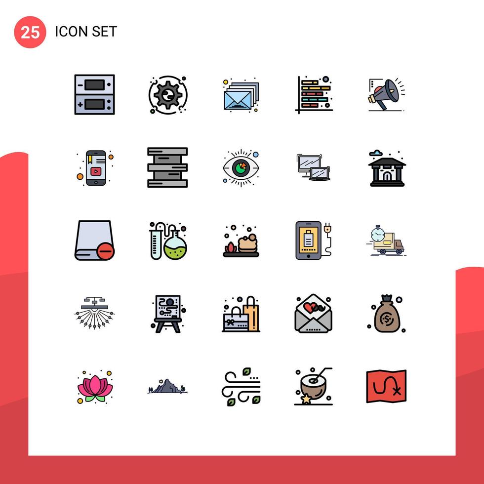 25 Universal Filled line Flat Colors Set for Web and Mobile Applications marketing financial email figures analysis Editable Vector Design Elements