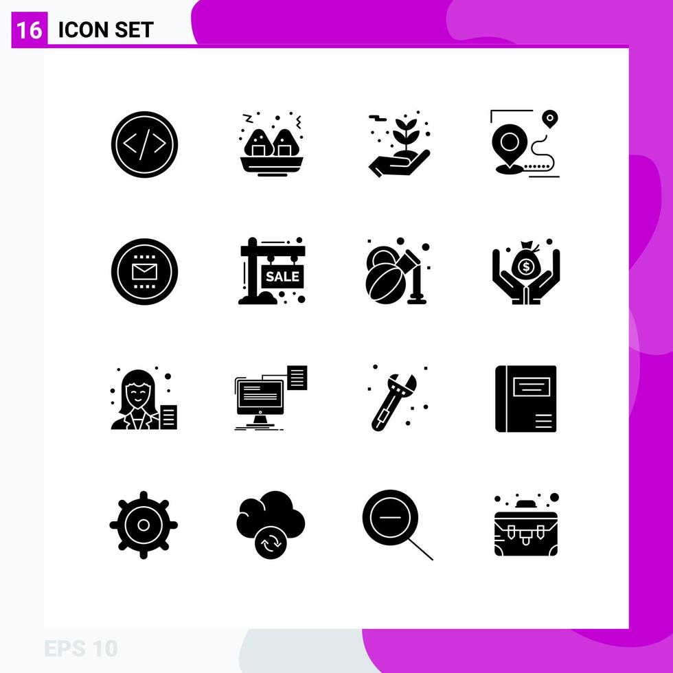 Set of 16 Commercial Solid Glyphs pack for job position environment destination route Editable Vector Design Elements