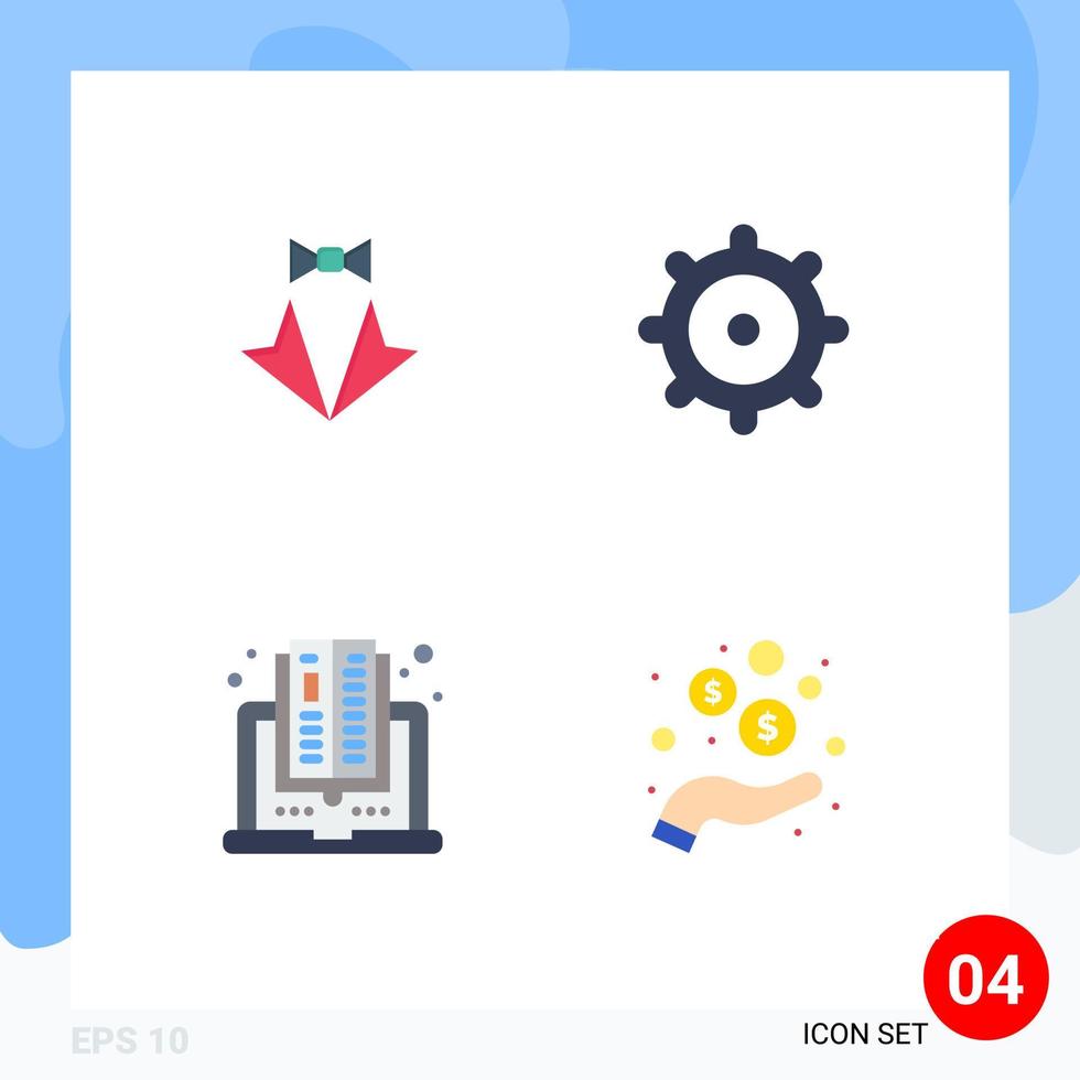 Set of 4 Commercial Flat Icons pack for bow computer suit gear reading Editable Vector Design Elements