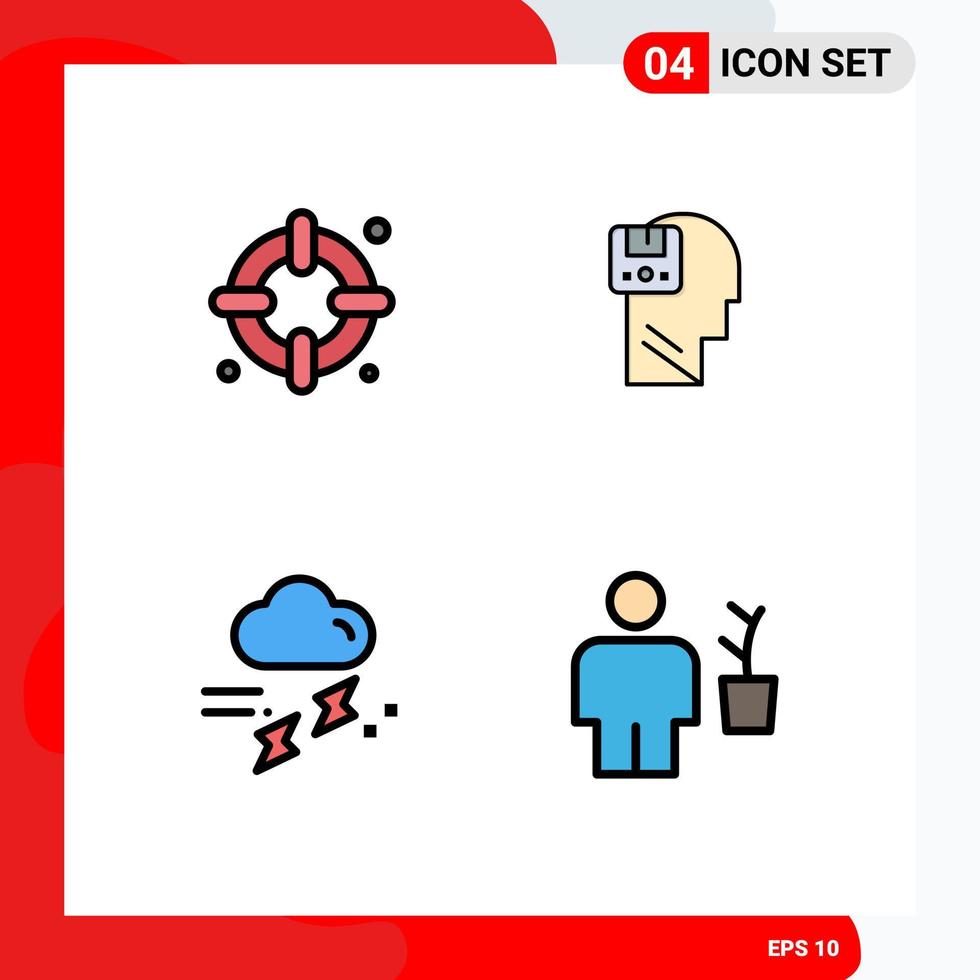 Set of 4 Modern UI Icons Symbols Signs for insurance rain memory user rainy Editable Vector Design Elements